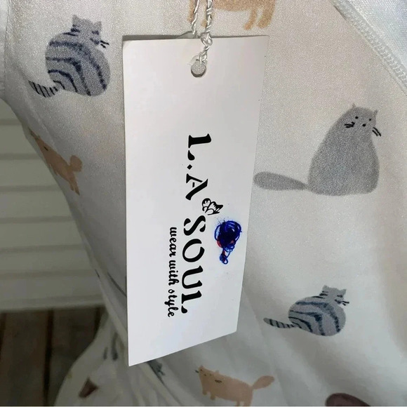 NWT LA SOUL S All Over Cats Print Sleeveless Dress Rockabilly White Fat Kitty - Picture 5 of 8